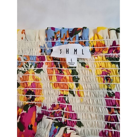 Floral Smocked Tank Top With Tie Straps By THML Size L Polyester  Multicolor - Picture 3 of 9